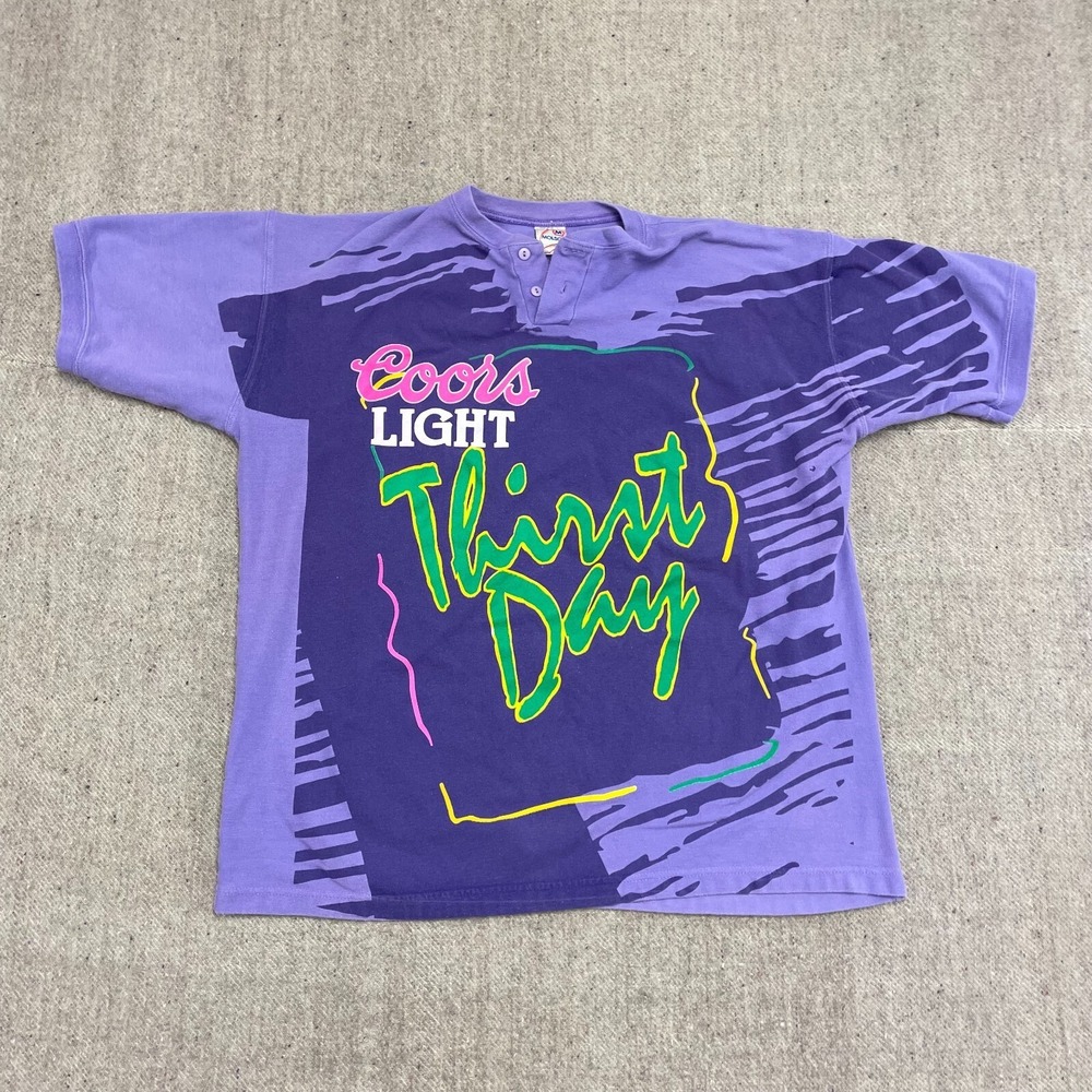 vintage Coors Light shirt mens Xl‎ purple 1990s beer full graphic button closure